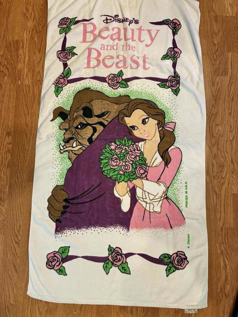 Vintage Disney Beauty and the Beast Pink‎ Roses Belle Bath Beach Towel 29x55